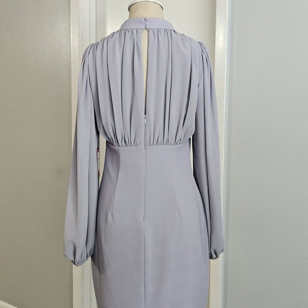 Vince Camuto $158 Grey V-Neck Long Chiffon Sleeve Crepe Sheath Dress Size 6 - Picture 6 of 10
